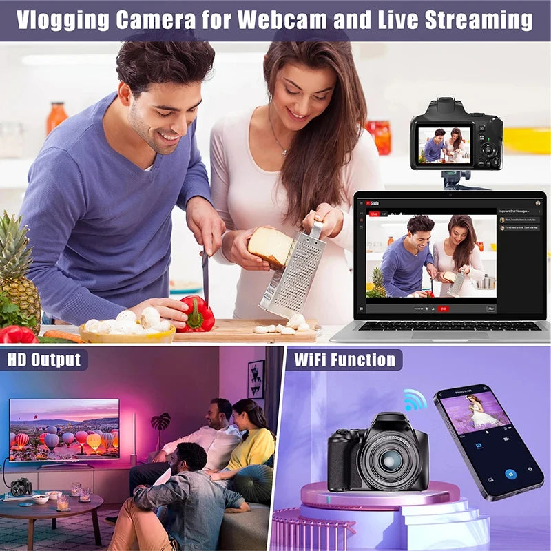 Digital Camera 4K 64MP Digital SLR Camera for Photography & Video 10X Optical Zoom Professional Cameras for Youtube with Flash