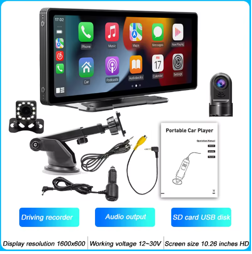10 Inch Portable MP5 Multimedia Auto Wireless Carplay Screen HD + Rear Reversing Camera