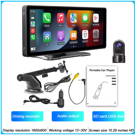 10 Inch Portable MP5 Multimedia Auto Wireless Carplay Screen HD + Rear Reversing Camera