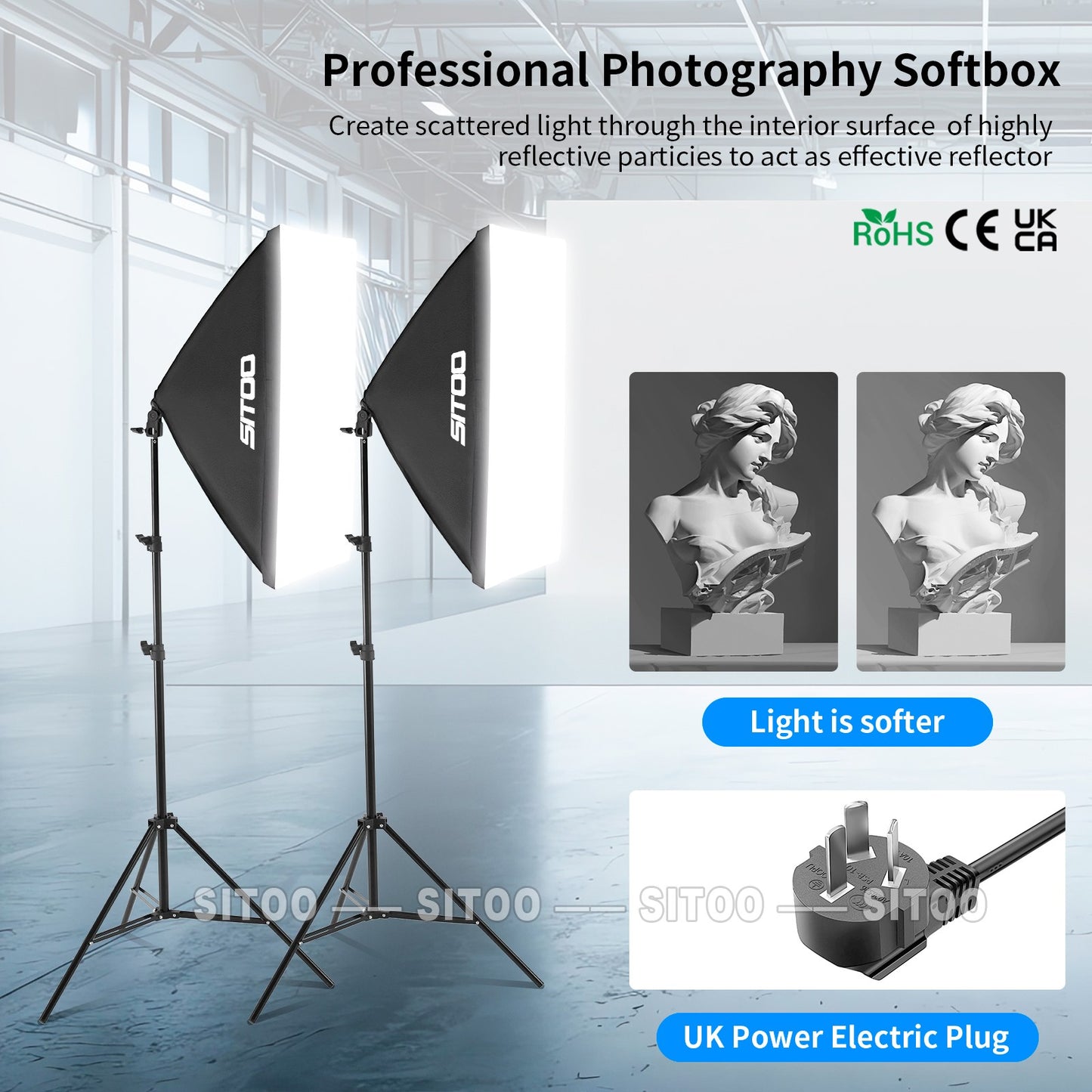 2×135W Softbox Lighting Kit Continuous Light Stand Video Photo Soft Box Studio