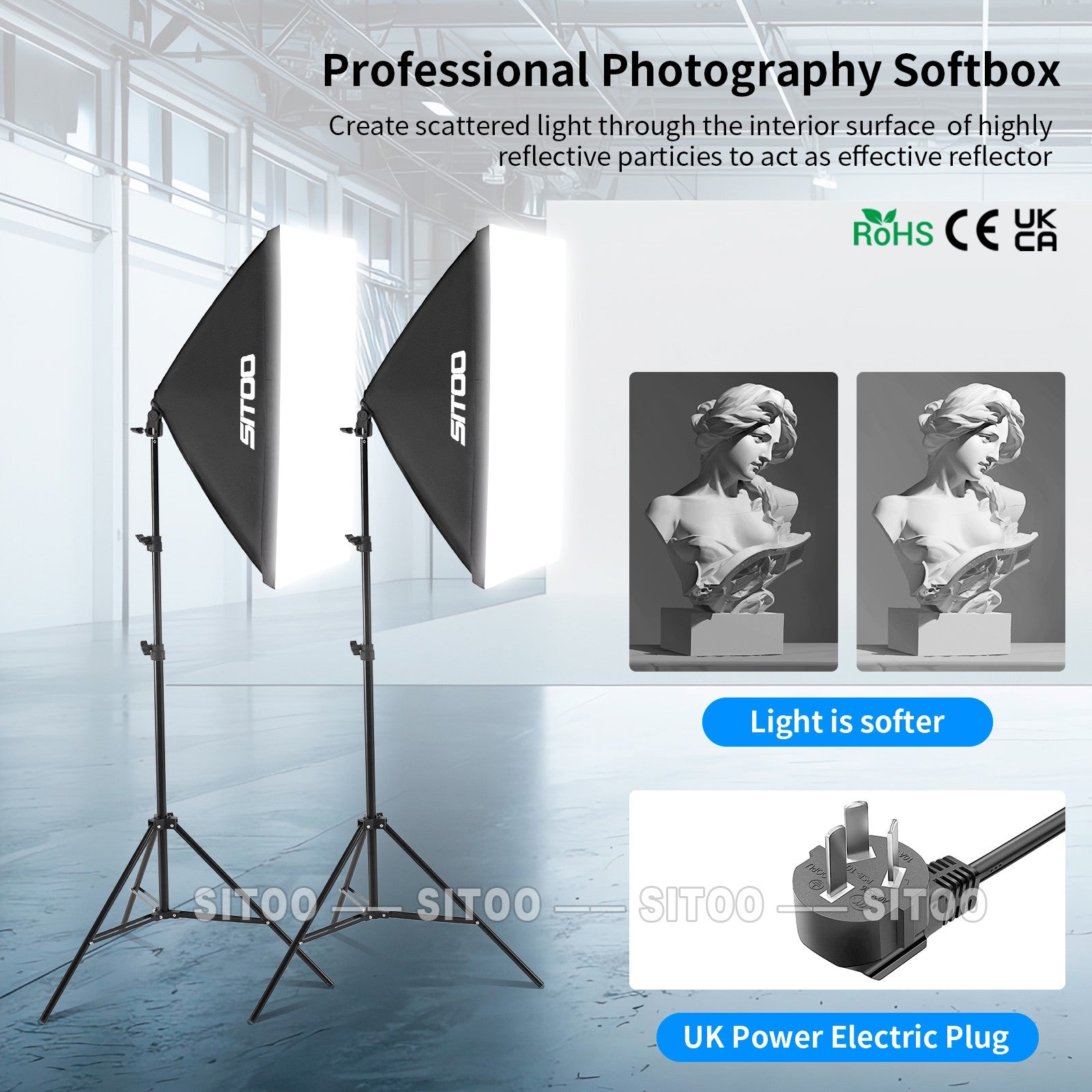 2×135W Softbox Lighting Kit Continuous Light Stand Video Photo Soft Box Studio