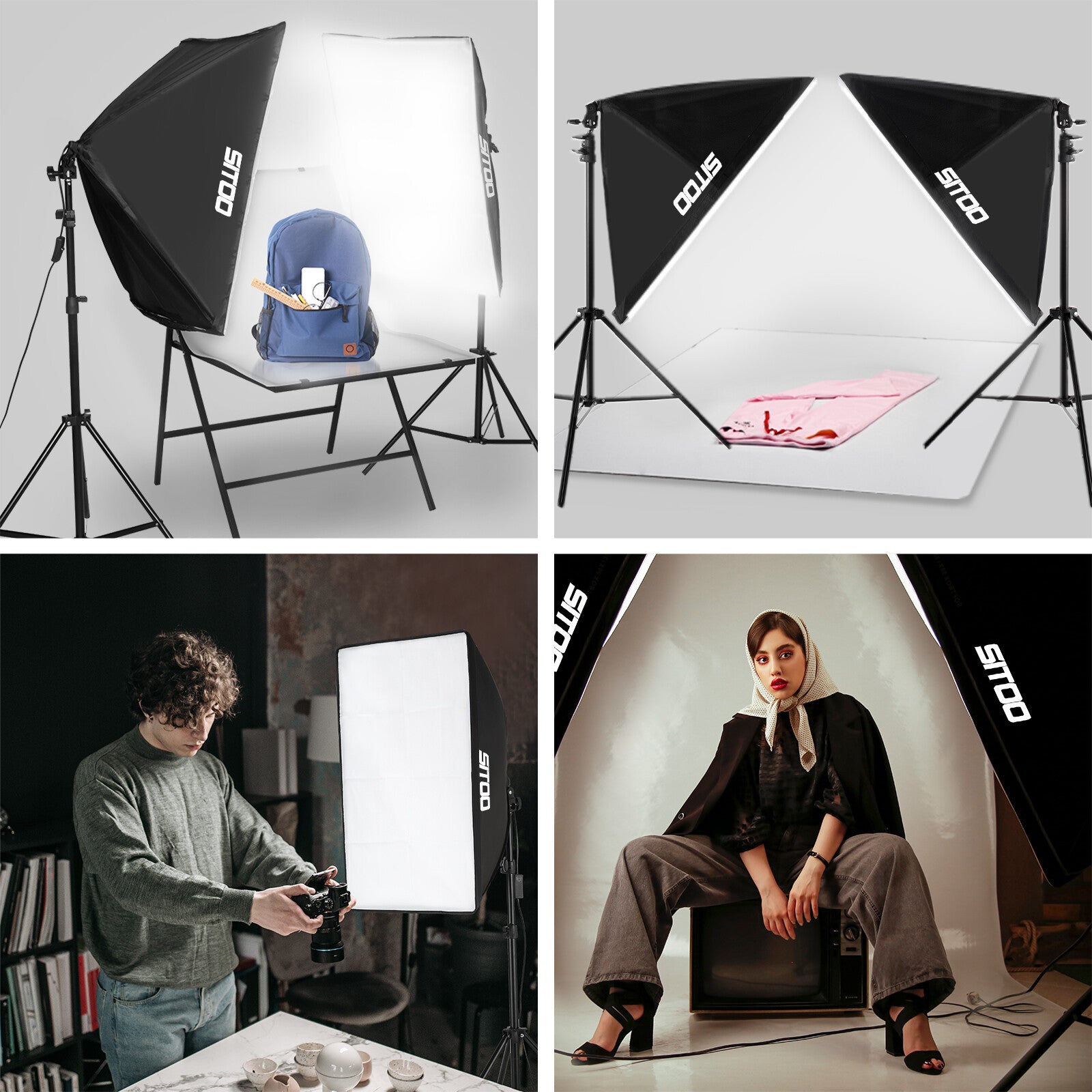 2×135W Softbox Lighting Kit Continuous Light Stand Video Photo Soft Box Studio