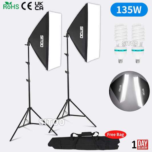 2×135W Softbox Lighting Kit Continuous Light Stand Video Photo Soft Box Studio