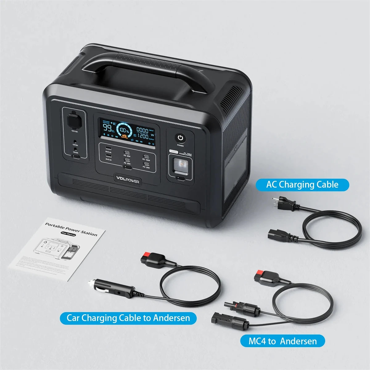 [UK Direct]  HS1200 1200W/960Wh Portable Power Station Solar Generator Lifepo4 Battery Generator Fully Charged 1.5 Hours Pure Sine Wave AC Outlet for UPS Outdoor Camping RV Emergency Home Backup UK Plug