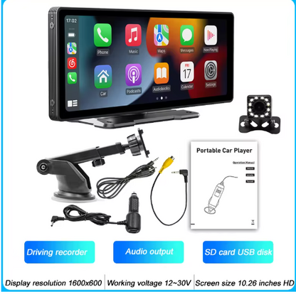 10 Inch Portable MP5 Multimedia Auto Wireless Carplay Screen HD + Rear Reversing Camera