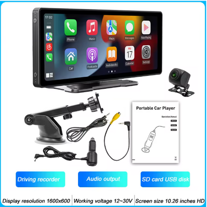 10 Inch Portable MP5 Multimedia Auto Wireless Carplay Screen HD + Rear Reversing Camera