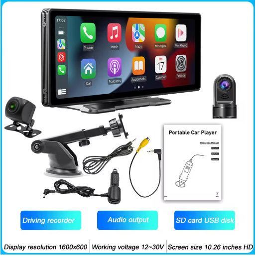 10 Inch Portable MP5 Multimedia Auto Wireless Carplay Screen HD + Rear Reversing Camera