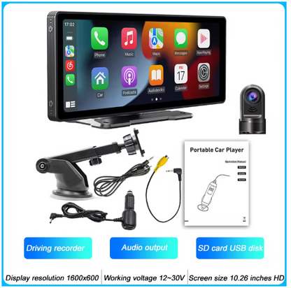 10 Inch Portable MP5 Multimedia Auto Wireless Carplay Screen HD + Rear Reversing Camera