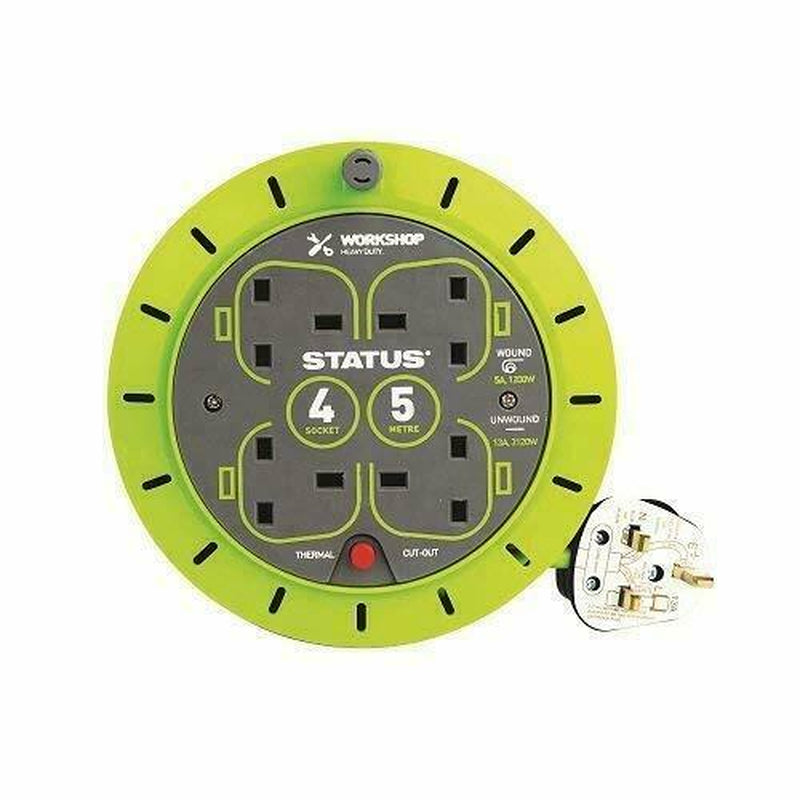Status 5M 4 Socket 13A Cassette Reel with Thermal Out Extension Lead S5M13ACR